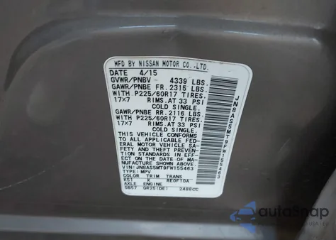 2015 Nissan Rogue Select S из США, поврежденный, VIN JN8AS5MT9FW155463